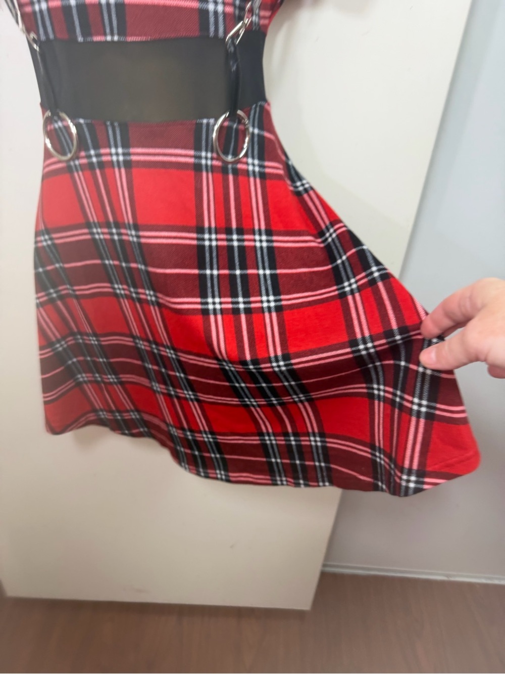 Devil Fashion X Dolls Kill Red Plaid Mesh Goth Punk Harness Dress S *NO CHAIN* - Picture 8 of 16